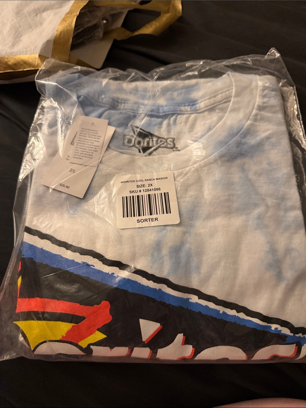 Hot Topic White and Light Blue Tie-Dye Doritos Logo Tee